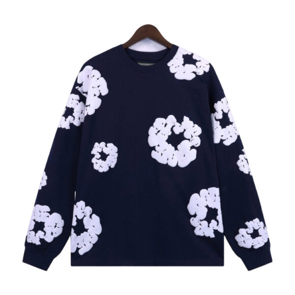 Denim Tears Cotton Wreath All Over Print Crewneck Sweatshirt Navy Blue OKZY20261592