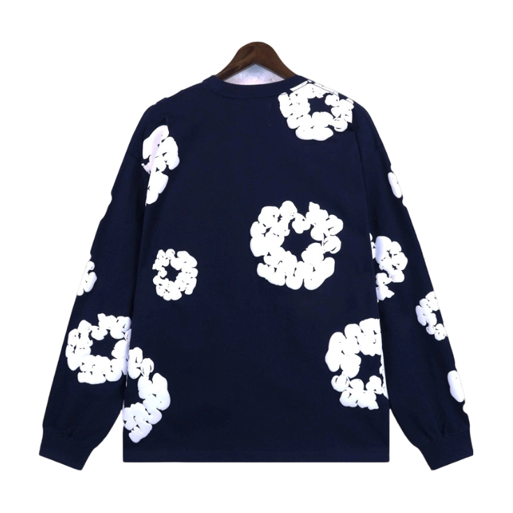Denim Tears Cotton Wreath All Over Print Crewneck Sweatshirt Navy Blue OKZY20261592