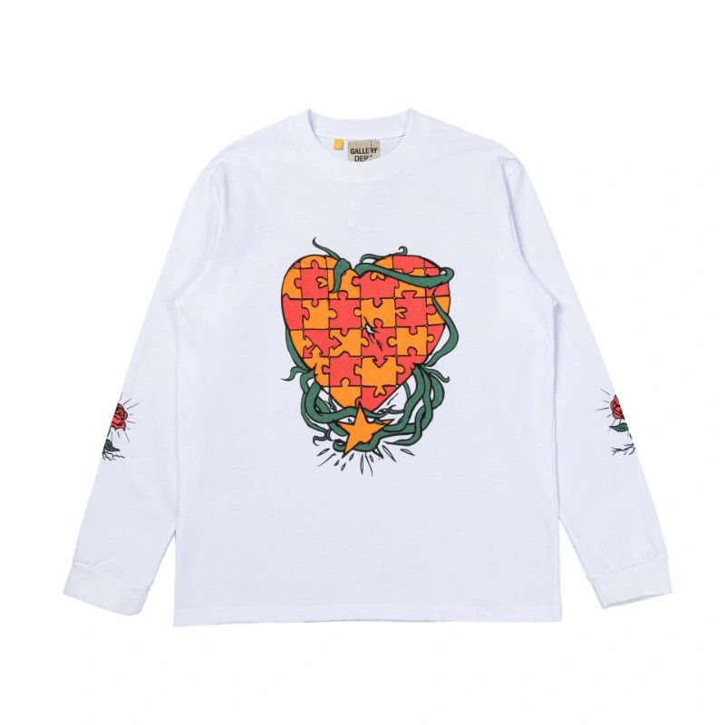 Gallery Dept Puzzle Heart Rose Graphic Long Sleeve Tee White OKZY20261605