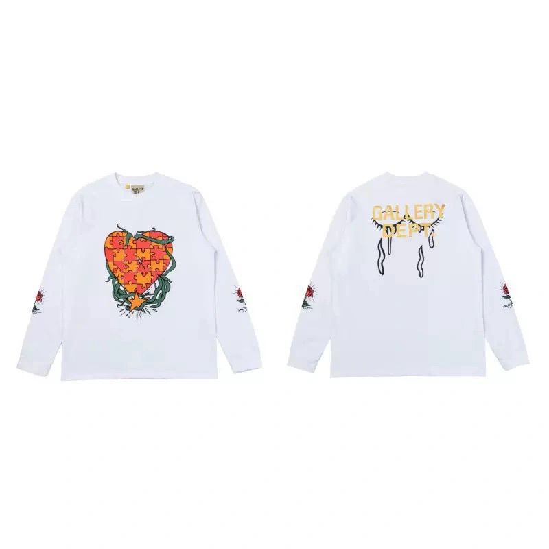 Gallery Dept Puzzle Heart Rose Graphic Long Sleeve Tee White OKZY20261605