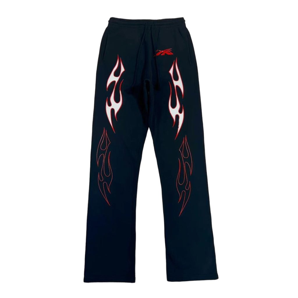 Hellstar Black Red White Flame Flare Sweatpants OKZY2026160