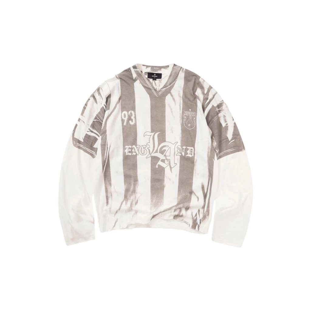 Represent England 93 Striped Long Sleeve Tee White OKZY20261611