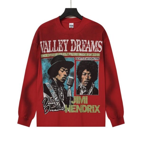 Vale Forever Jimi Hendrix Graphic Long Sleeve Tee Red OKZY20261620