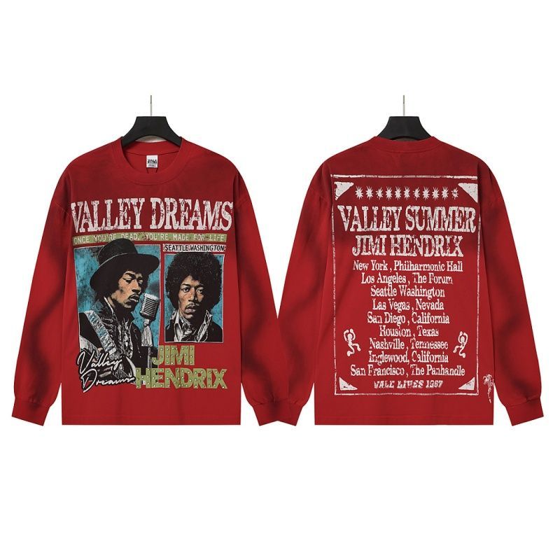 Vale Forever Jimi Hendrix Graphic Long Sleeve Tee Red OKZY20261620