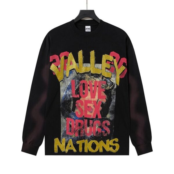 Vale Forever Love Sex Drugs Nations Graphic Long Sleeve Tee Black OKZY20261622