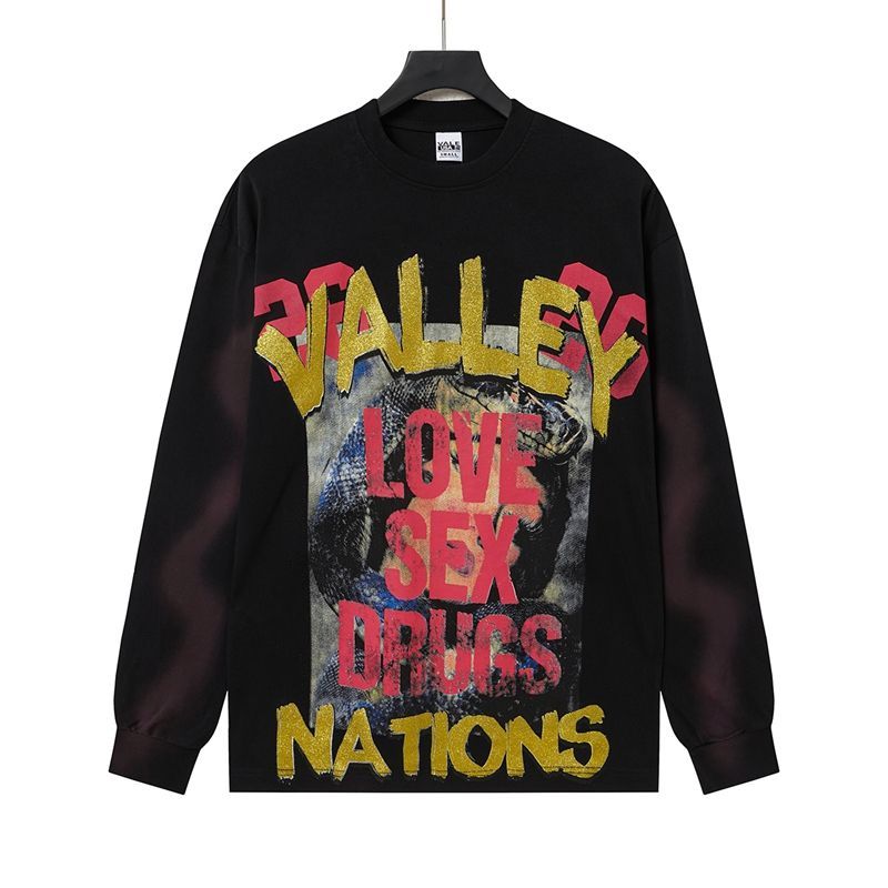 Vale Forever Love Sex Drugs Nations Graphic Long Sleeve Tee Black OKZY20261622