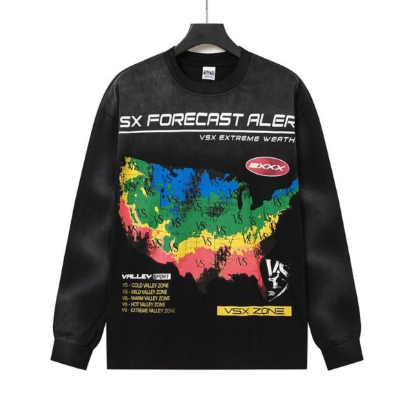 Vale Forever Valley Dreams US Map Weather Forecast Long Sleeve Tee Black OKZY20261627