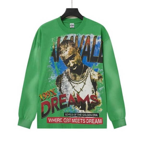 Vale Forever Valley Dreams 2Pac Portrait Vintage Long Sleeve Tee Green OKZY20261628
