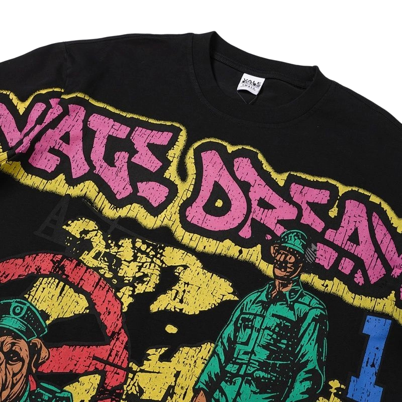 Vale Forever Soldier Bulldog Graffiti Graphic Long Sleeve Tee Black OKZY20261629