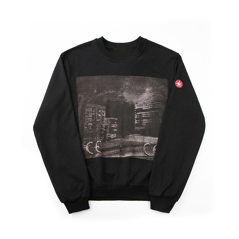 Cav Empt City Building Photo Print Crewneck Sweatshirt Black OKZY20261654