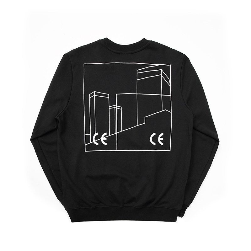 Cav Empt City Building Photo Print Crewneck Sweatshirt Black OKZY20261654