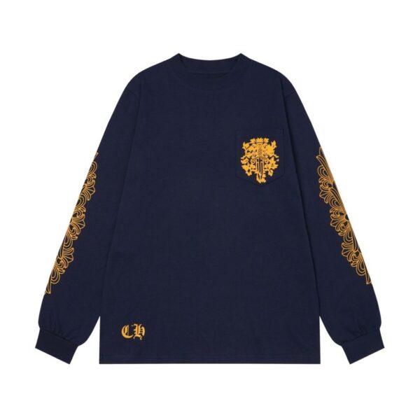 Chrome Hearts Floral Cross Pocket Long Sleeve Tee Navy OKZY20261664