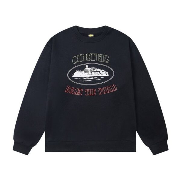 Corteiz Rules The World Island Print Crewneck Sweatshirt Black OKZY20261671