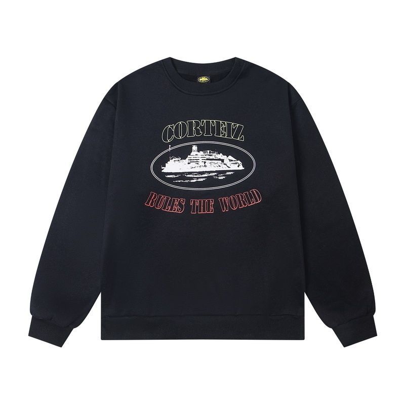 Corteiz Rules The World Island Print Crewneck Sweatshirt Black OKZY20261671
