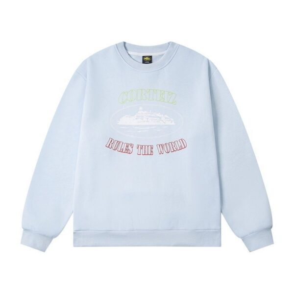 Corteiz Rules The World Island Print Crewneck Sweatshirt Light Blue OKZY20261672