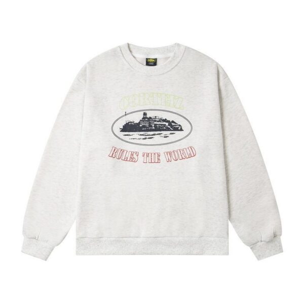 Corteiz Rules The World Island Print Crewneck Sweatshirt Heather Grey OKZY20261673