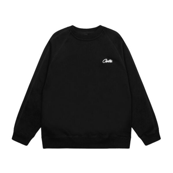 Corteiz Script Logo Raglan Crewneck Sweatshirt Black OKZY20261674
