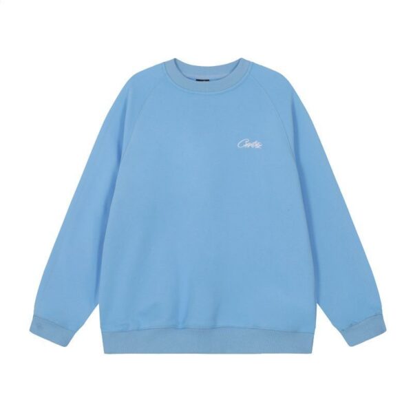 Corteiz Script Logo Raglan Crewneck Sweatshirt Light Blue OKZY20261675