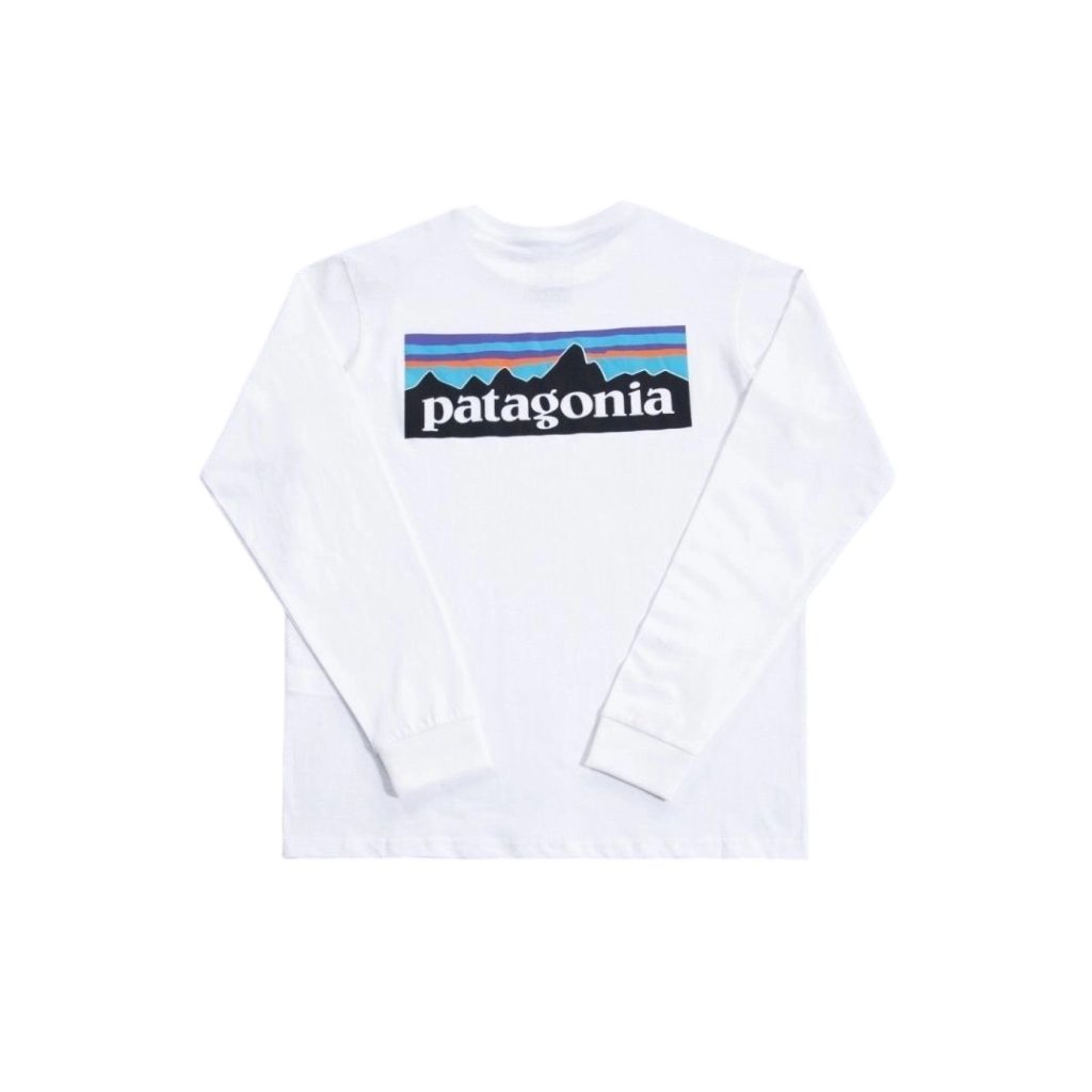 Patagonia Mountain Logo Back Print Long Sleeve Tee White OKZY20261682