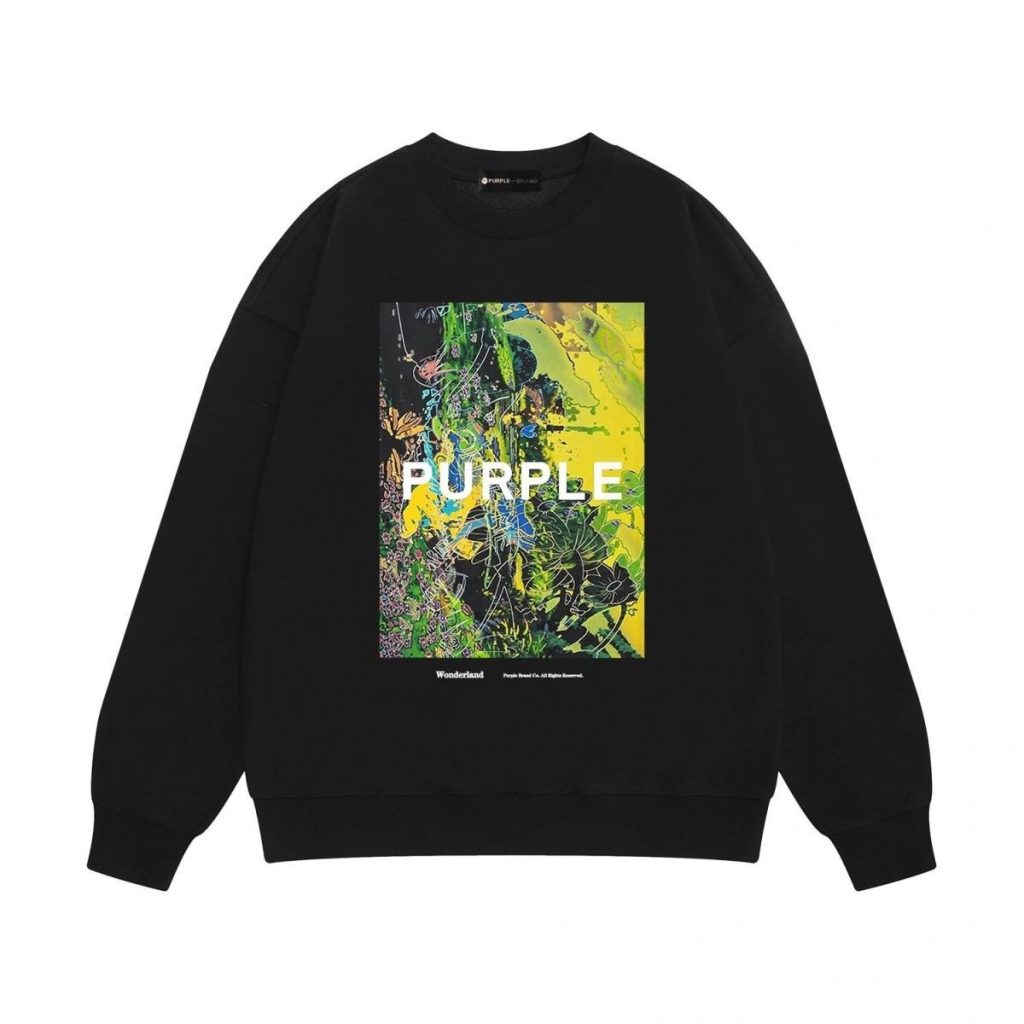 Purple Brand Wonderland Art Print Crewneck Sweatshirt Black OKZY20261685