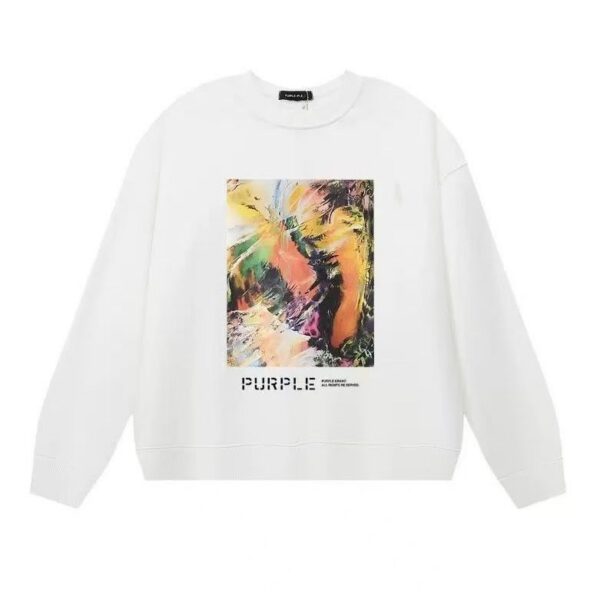Purple Brand Abstract Oil Painting Print Crewneck Sweatshirt White OKZY20261690