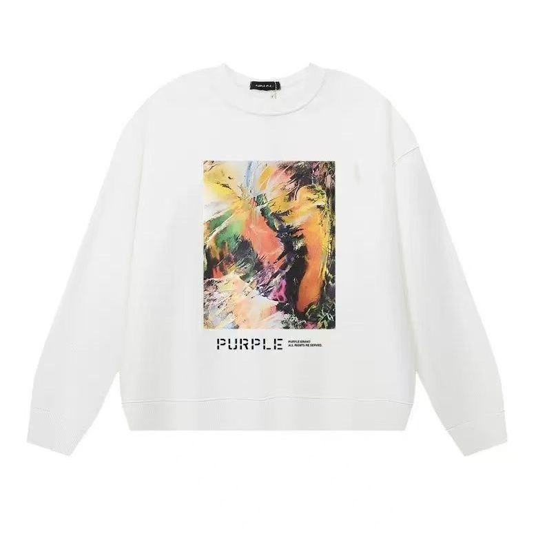 Purple Brand Abstract Oil Painting Print Crewneck Sweatshirt White OKZY20261690