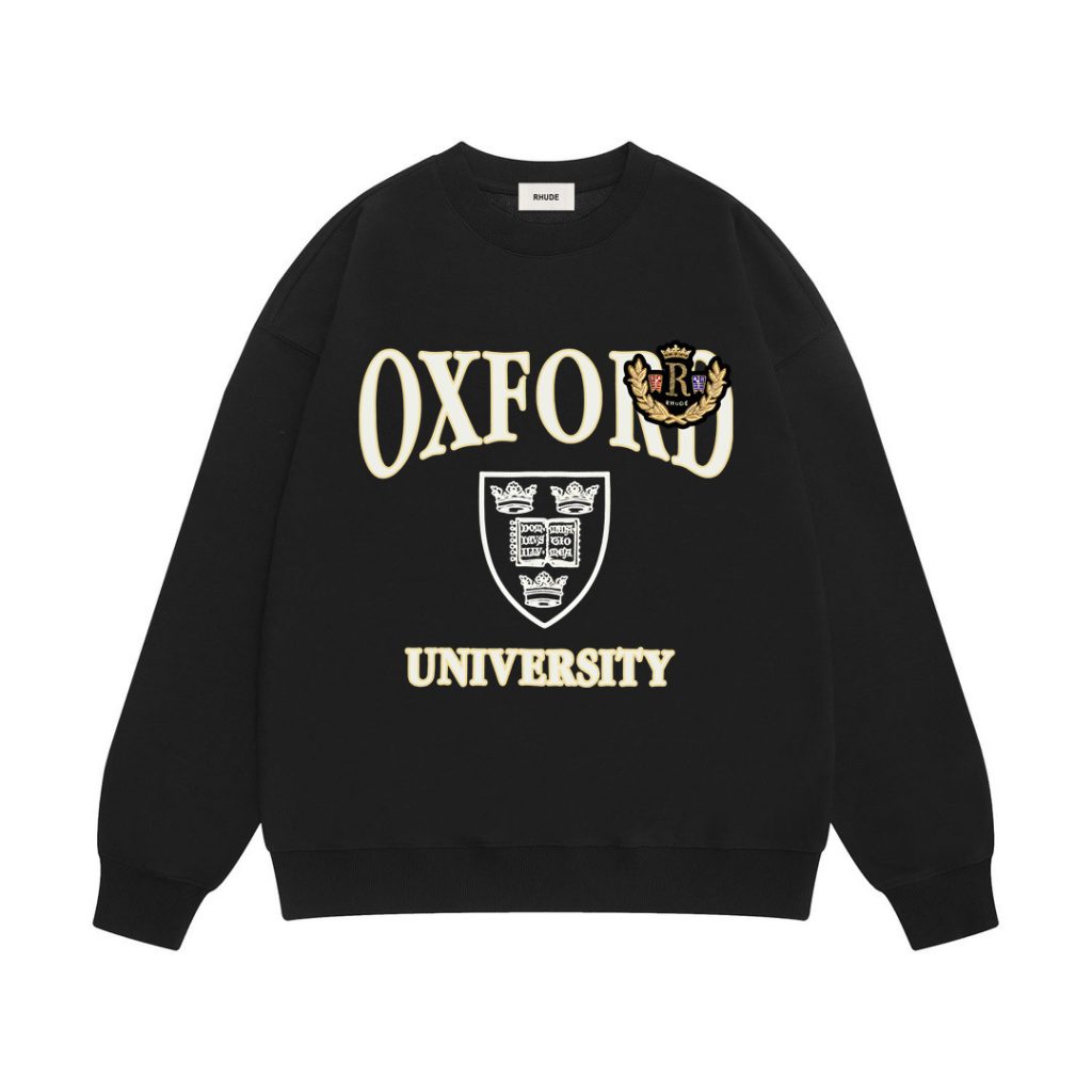 Rhude Oxford University Crest Crewneck Sweatshirt Black OKZY20261696
