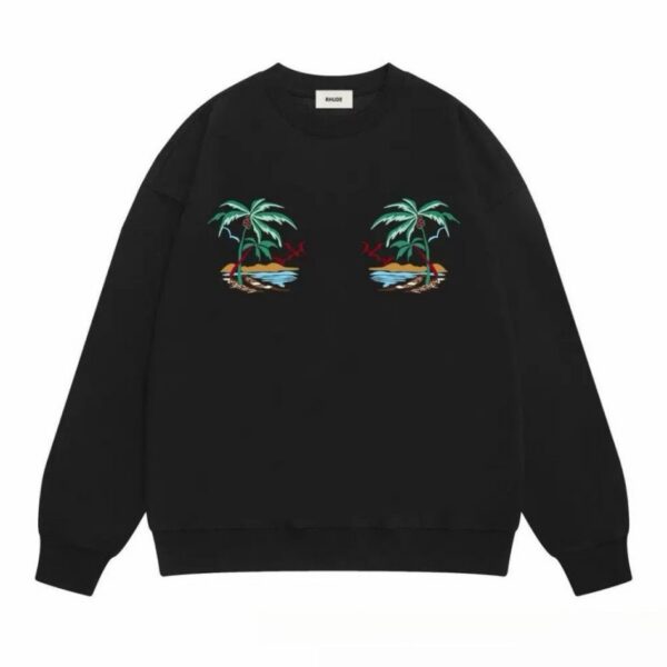 Rhude Palm Tree Embroidery Crewneck Sweatshirt Black OKZY20261699