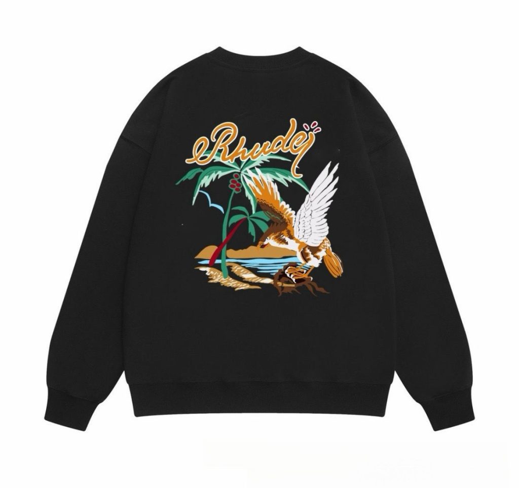 Rhude Palm Tree Embroidery Crewneck Sweatshirt Black OKZY20261699