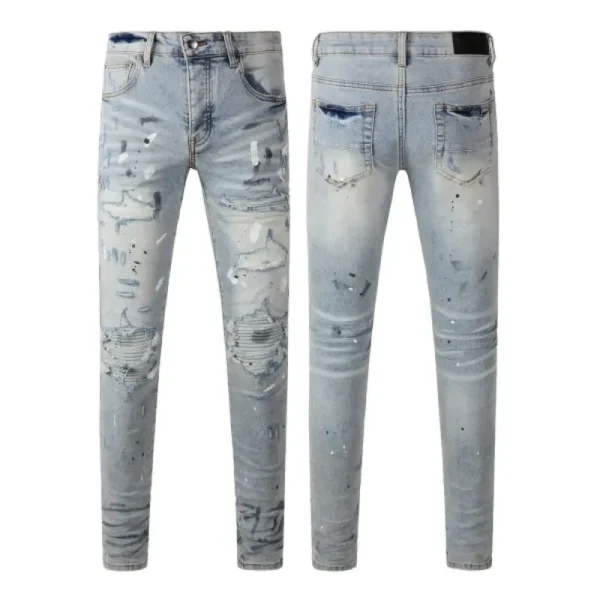 Amiri Light Wash Splash Denim OKZY202616
