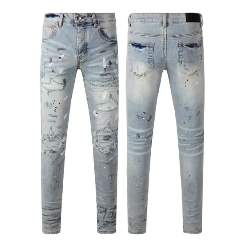 Amiri Light Wash Splash Denim OKZY202616