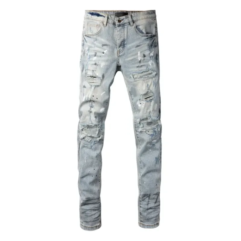 Amiri Light Wash Splash Denim OKZY202616