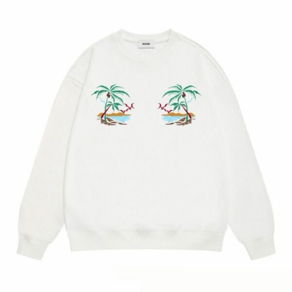 Rhude Palm Tree Embroidery Crewneck Sweatshirt White OKZY20261700