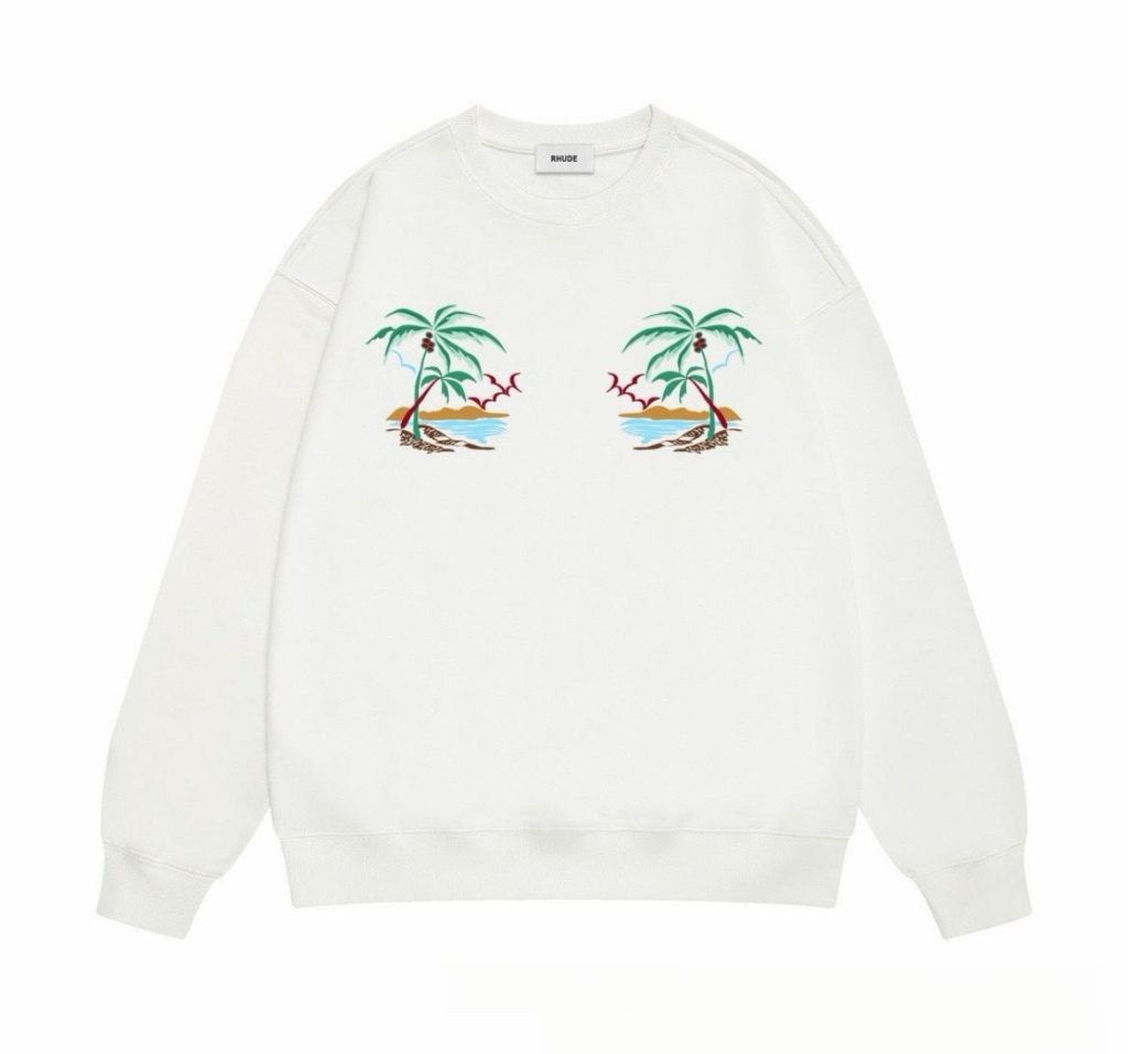 Rhude Palm Tree Embroidery Crewneck Sweatshirt White OKZY20261700