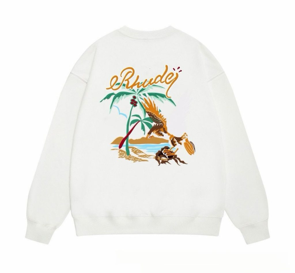 Rhude Palm Tree Embroidery Crewneck Sweatshirt White OKZY20261700