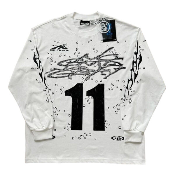 Hellstar 11 Number Flame Print Long Sleeve Tee White OKZY20261701