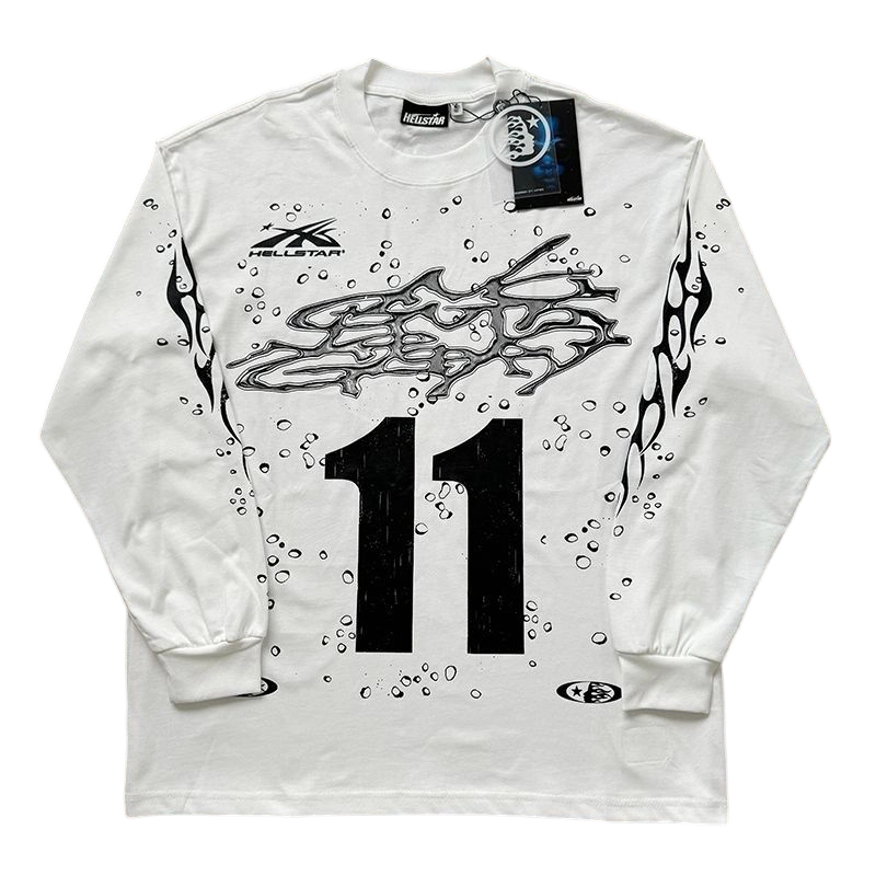 Hellstar 11 Number Flame Print Long Sleeve Tee White OKZY20261701