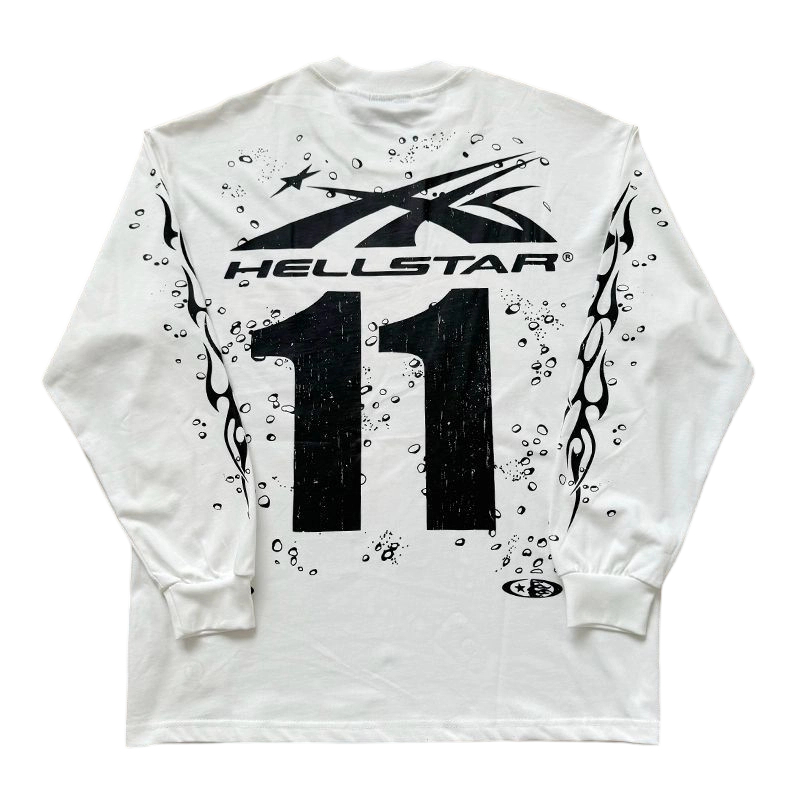 Hellstar 11 Number Flame Print Long Sleeve Tee White OKZY20261701