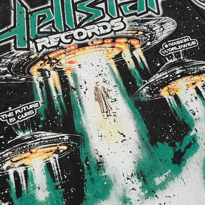 Hellstar UFO Records World Tour Long Sleeve Tee Washed Black OKZY20261709