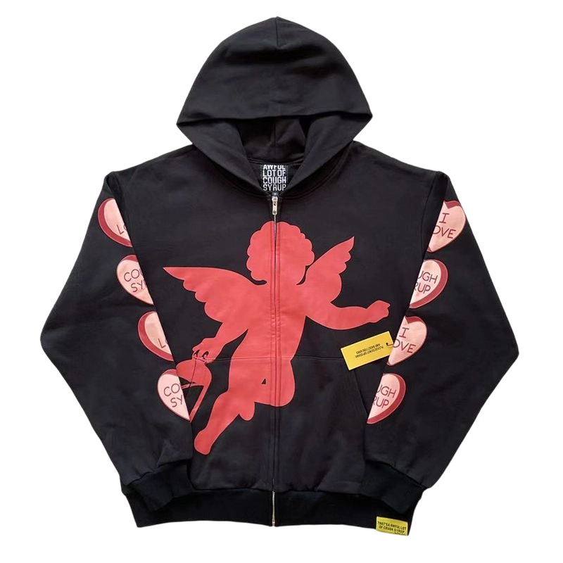 Cough Syrup Cupid Heart Full Zip Hoodie Black OKZY20261711