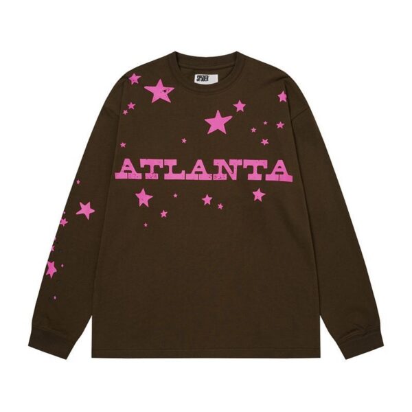 Sp5der Atlanta Pink Star Long Sleeve Tee Brown OKZY20261712