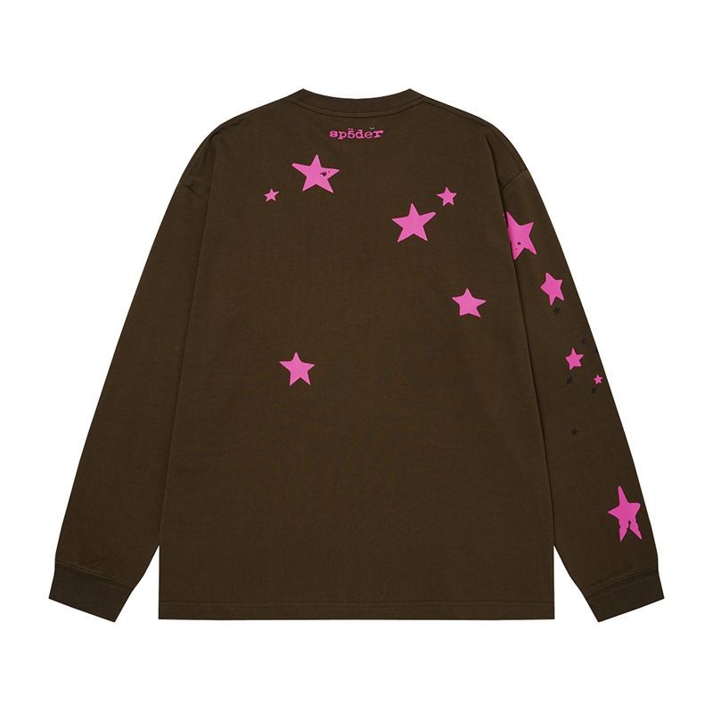 Sp5der Atlanta Pink Star Long Sleeve Tee Brown OKZY20261712