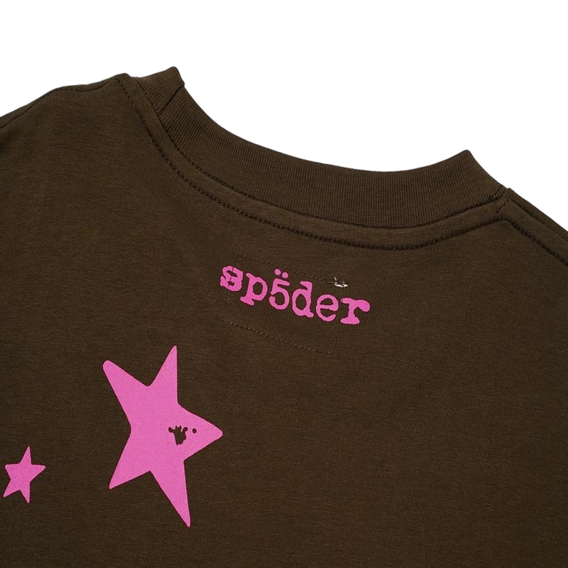 Sp5der Atlanta Pink Star Long Sleeve Tee Brown OKZY20261712