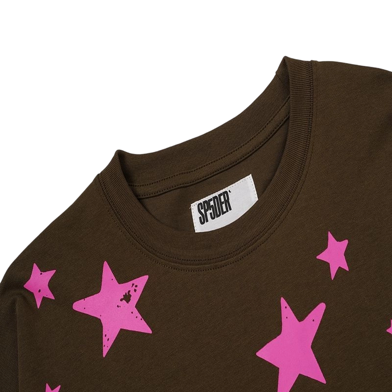 Sp5der Atlanta Pink Star Long Sleeve Tee Brown OKZY20261712
