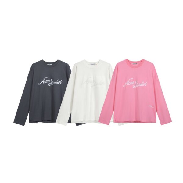 Acne Studios Cursive Logo Long Sleeve Tee Dark Gray White/Pink OKZY20261722