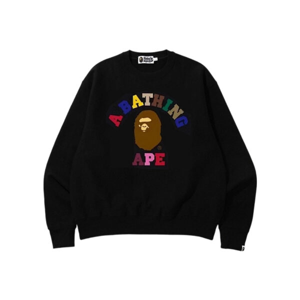 Bape Rainbow Ape Head College Logo Crewneck Sweatshirt Black OKZY20261728
