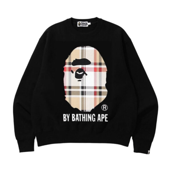 Bape Plaid Ape Head Crewneck Sweatshirt Black OKZY20261729
