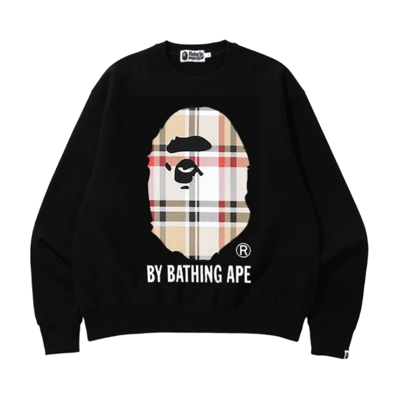 Bape Plaid Ape Head Crewneck Sweatshirt Black OKZY20261729