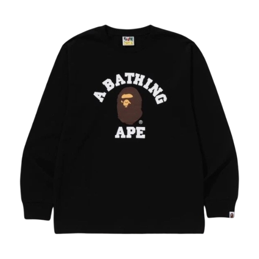 Bape Classic College Ape Head Long Sleeve Tee Black OKZY20261730
