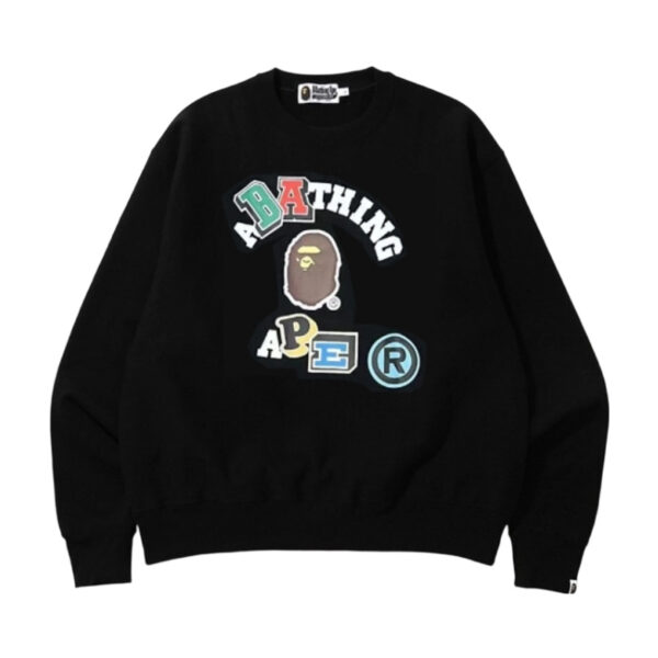 Bape Patchwork Ape Head College Logo Crewneck Sweatshirt Black OKZY20261731